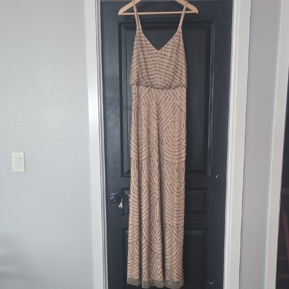 Adrianna Papell Beaded Art Deco Blouson Floor Length Gown Size 14 - Picture 2 of 14
